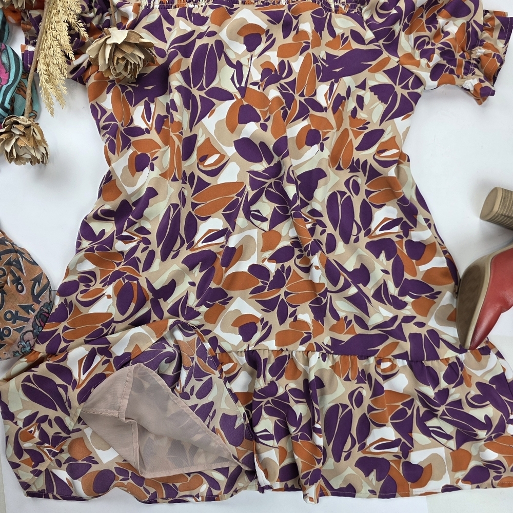 New Anthropologie THML Women's Purple and Orange Patterned Pocketed Dress XL - Picture 2 of 12